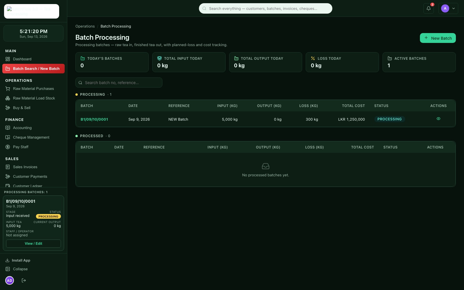 BatchFlow — Batch costing