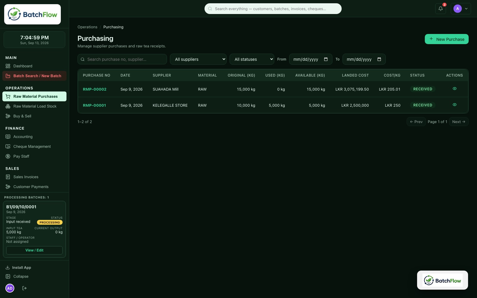 BatchFlow — Purchasing with control