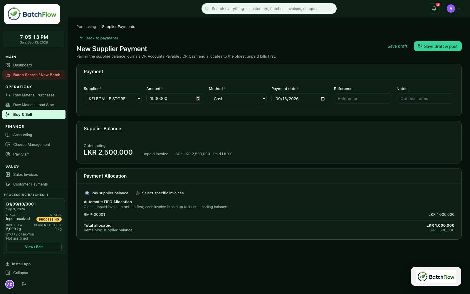 BatchFlow — Pay suppliers against real bills